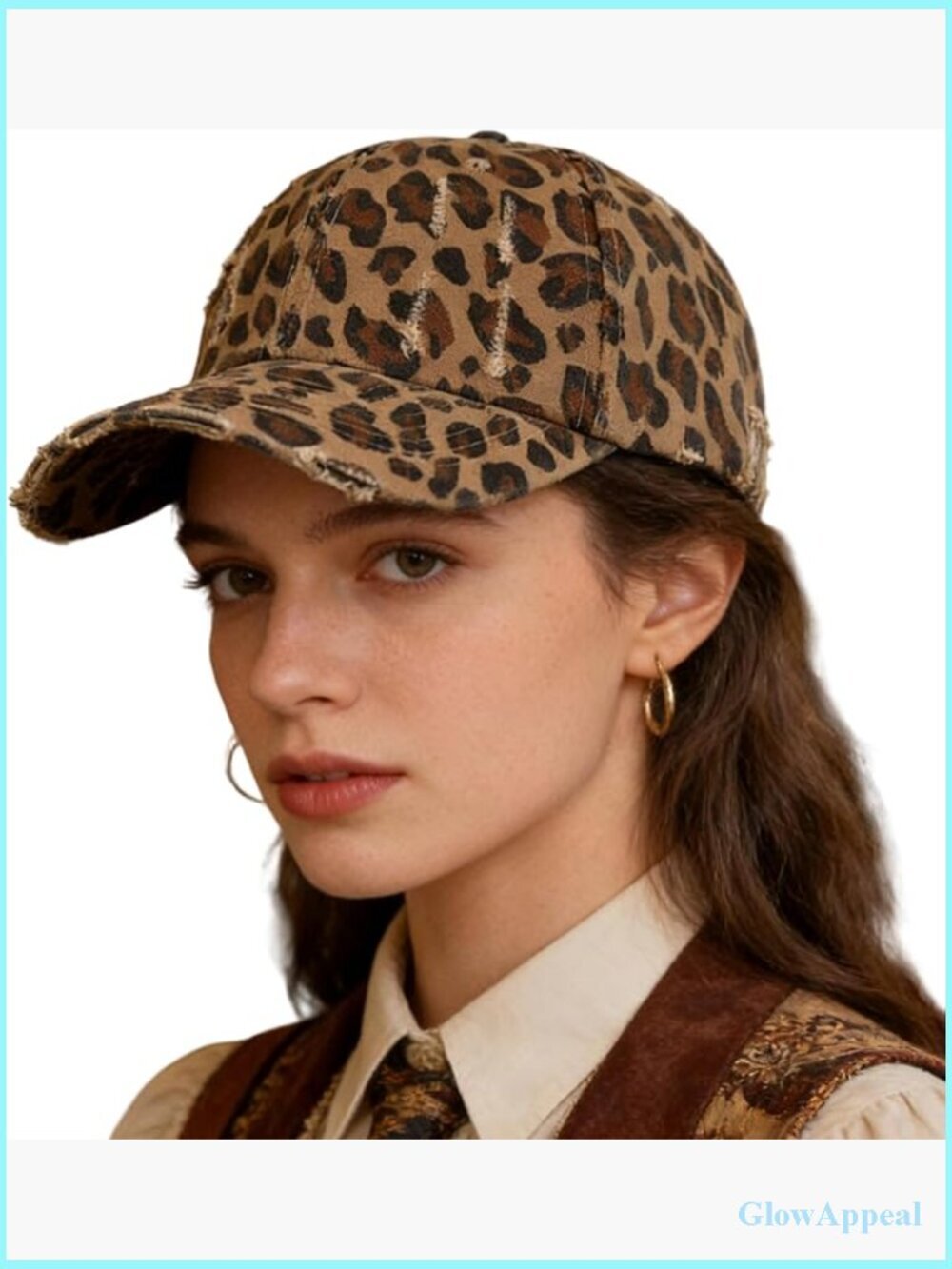 Distressed Leopard Trucker Hat with Adjustable Back Buckle, Lightweight Cotton